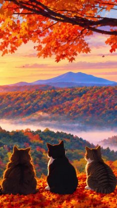 autumn cats at sunset live wallpaper