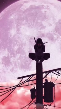 itachi uchiha in front of the red moon animated wallpaper