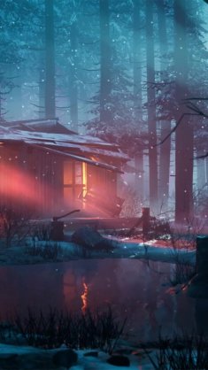 winter cabin by the lake live wallpaper