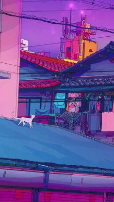 aesthetic tokyo with cat on the roof live wallpaper