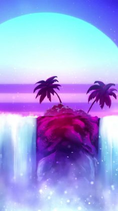 synthwave waterfall and palm live wallpaper