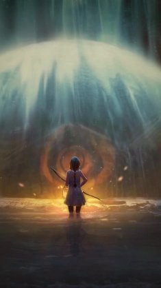 anime girl stands near the waterfall live wallpaper