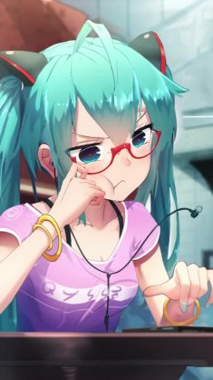 hatsune miku sitting in glasses live wallpaper