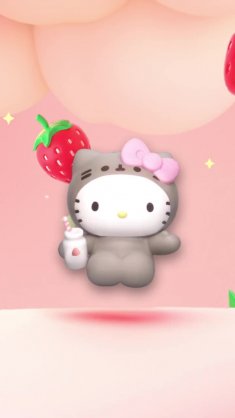 hello kitty with strawberry cocktail live wallpaper