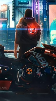 motorcycle in cyberpunk city live wallpaper