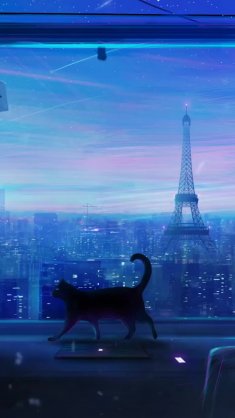 cat in tokyo city live wallpaper