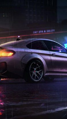 bmw m4 parked on a wet road at night live wallpaper