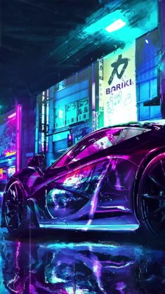 cyberpunk mclaren on a rainy night live wallpaper