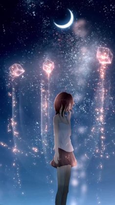 anime girl near starry sky live wallpaper