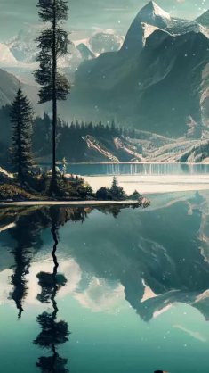 lake and mountain in snow live wallpaper