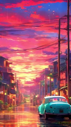 colorful sunset on street live wallpaper