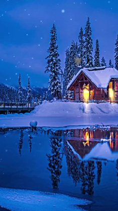 cabin covered in snow live wallpaper