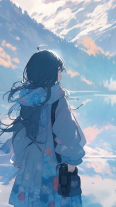 anime girl near lake live wallpaper