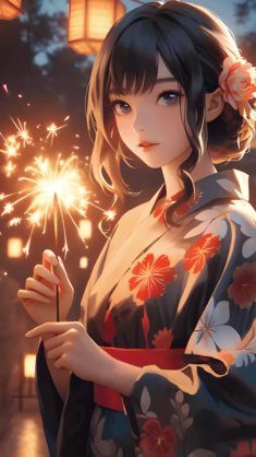 anime girl with sparklers live wallpaper