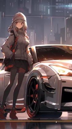 anime girl and sportcar live wallpaper