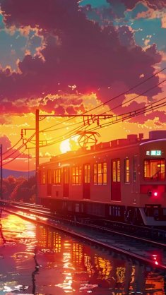 orange train at sunset live wallpaper