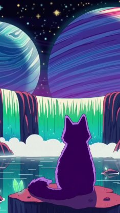 purple cat and planets live wallpaper
