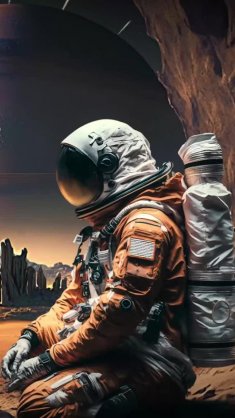 astronaut sitting on rock live wallpaper