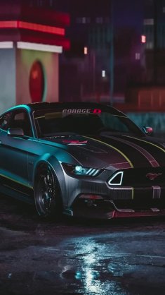 ford mustang gt parked under the rain live wallpaper
