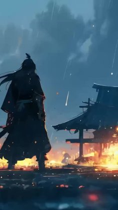 samurai in the flames live wallpaper