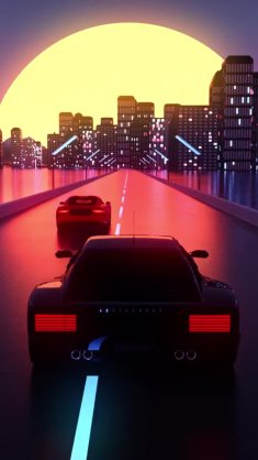 synthwave car on neon track live wallpaper