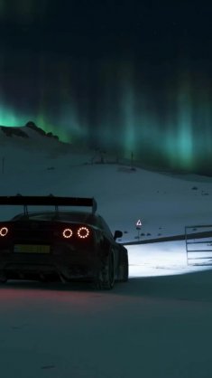 sports car nissan gt-r parked  near the road live wallpaper