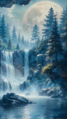 blue forest waterfalls live wallpaper