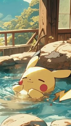 pikachu hot tub chilling live wallpaper