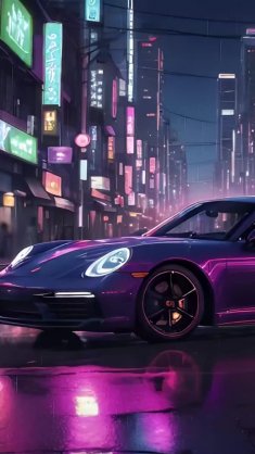 purple porsche in tokyo live wallpaper