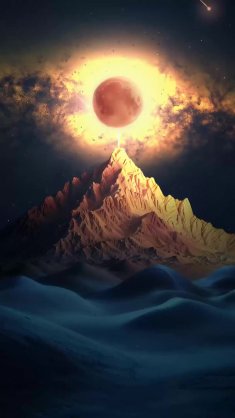 crimson moon over mountain peak live wallpaper
