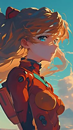 asuka in sunset skies (evangelion) live wallpaper
