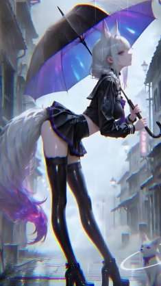 silver fox girl in the rain live wallpaper