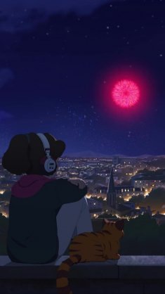 lofi girl - summer night fireworks live wallpaper