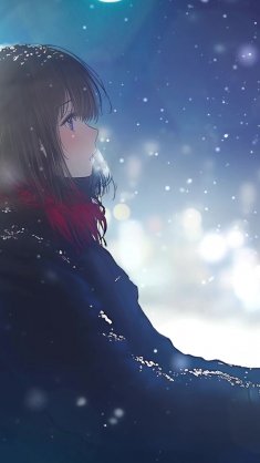 winter girl silent snowfall live wallpaper