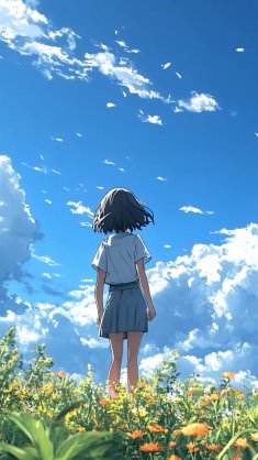 girl standing in meadow live wallpaper
