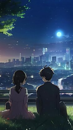 couple watching night city live wallpaper