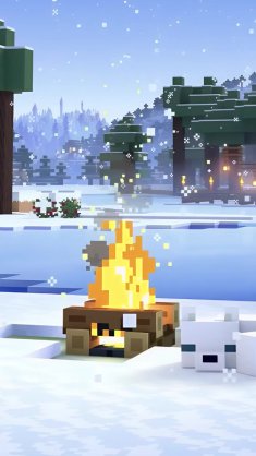 minecraft snowy campfire live wallpaper