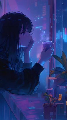 anime girl night view live wallpaper