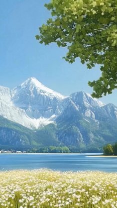 lake by snowy peaks live wallpaper