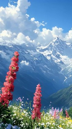 mountains with flowers live wallpaper