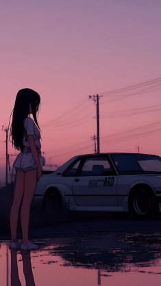 girl and toyota ae86 live wallpaper