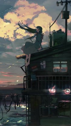 rooftop anime sunset live wallpaper