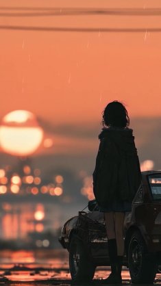 rainy sunset live wallpaper