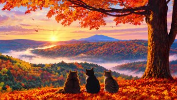 autumn cats at sunset live wallpaper