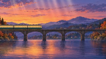 autumn train at golden sunset live wallpaper