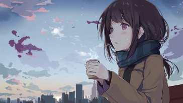 anime girl holding tea outside live wallpaper