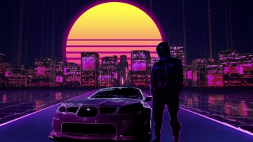 subaru in synthwave city live wallpaper