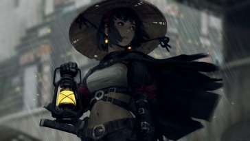 samurai girl with lantern live wallpaper