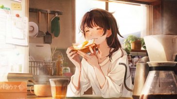 anime girl has breakfast live wallpaper
