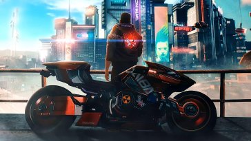 motorcycle in cyberpunk city live wallpaper